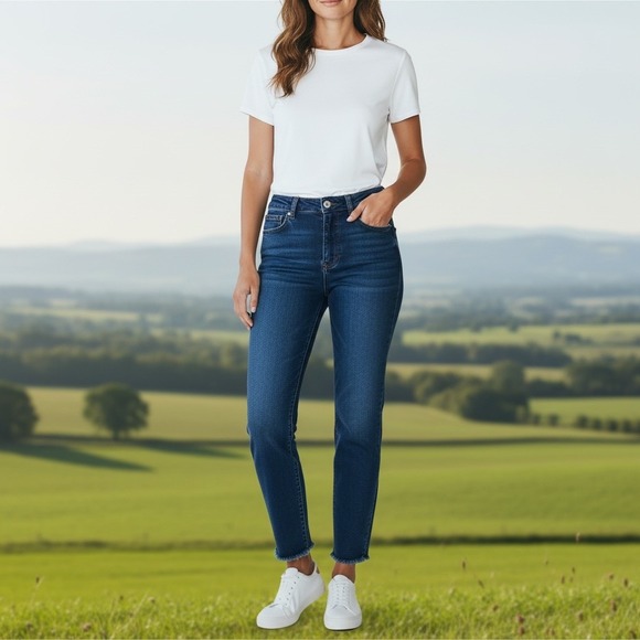 Seven7 Denim - Seven7 Womens Easy Fit Boyfriend Jeans Blue Denim Frayed Hem Size 8